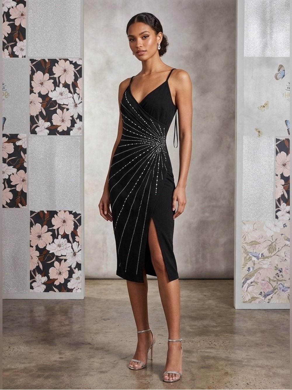 Iris Black  Dress with Rhinestone Design
